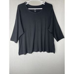 J. Jill Womens Top Blouse Perfect Pima Plus Size 4X Solid Black 3/4 Sleeves NWT